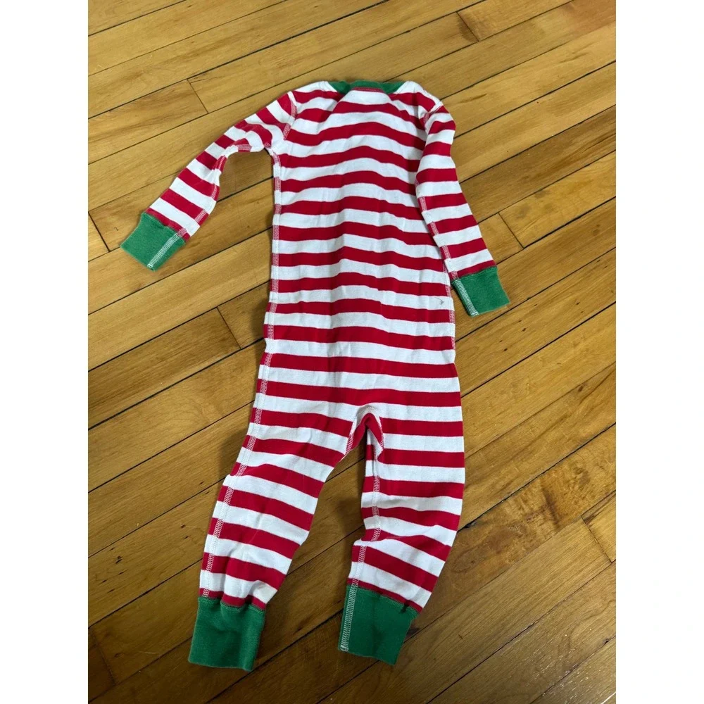 Hanna Andersson red and green striped Christmas infant pajama one piece zip up